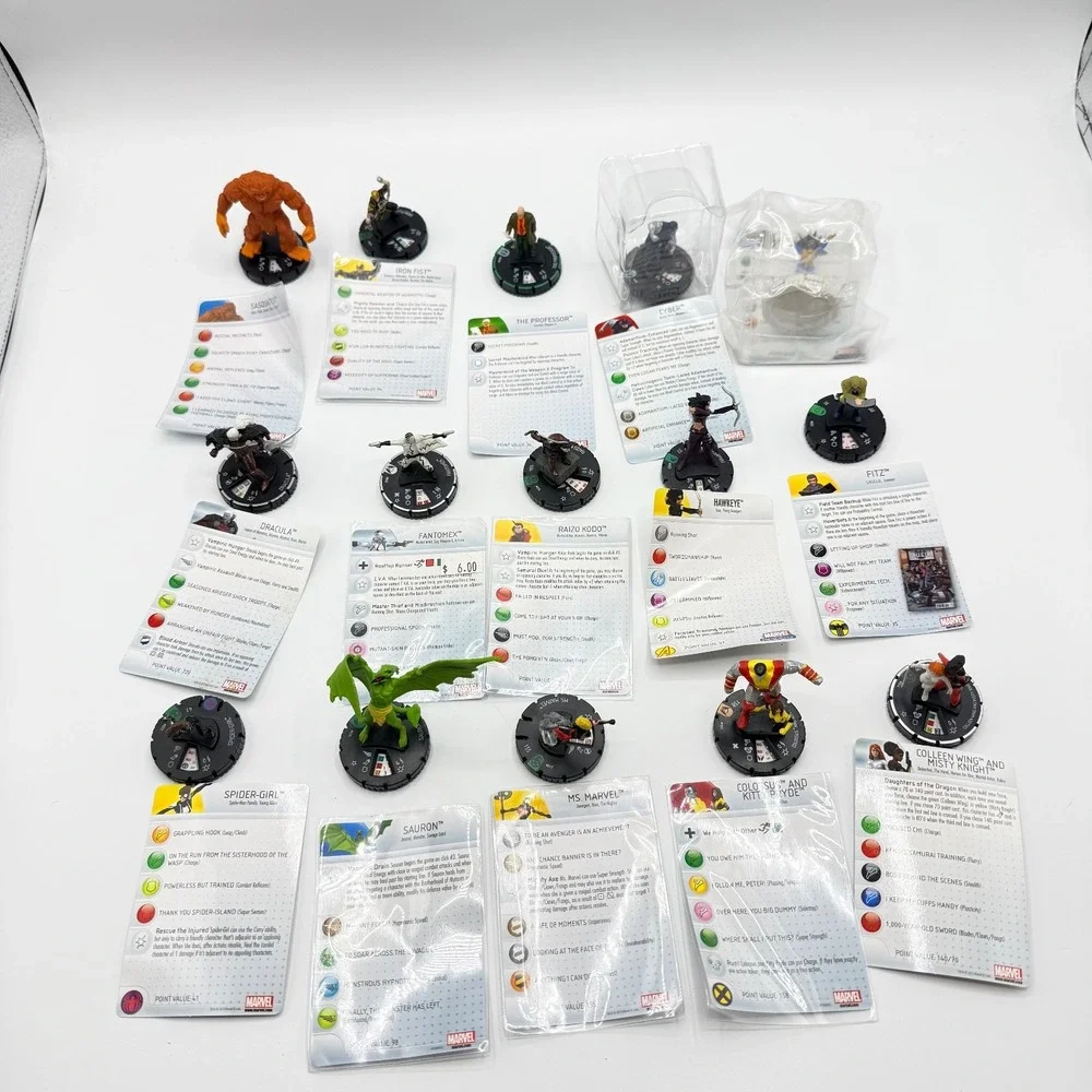 Heroclix Marvel Uncommon, Super Rare, Unique Mixed Lot of 15 with Cards Lot‎ G